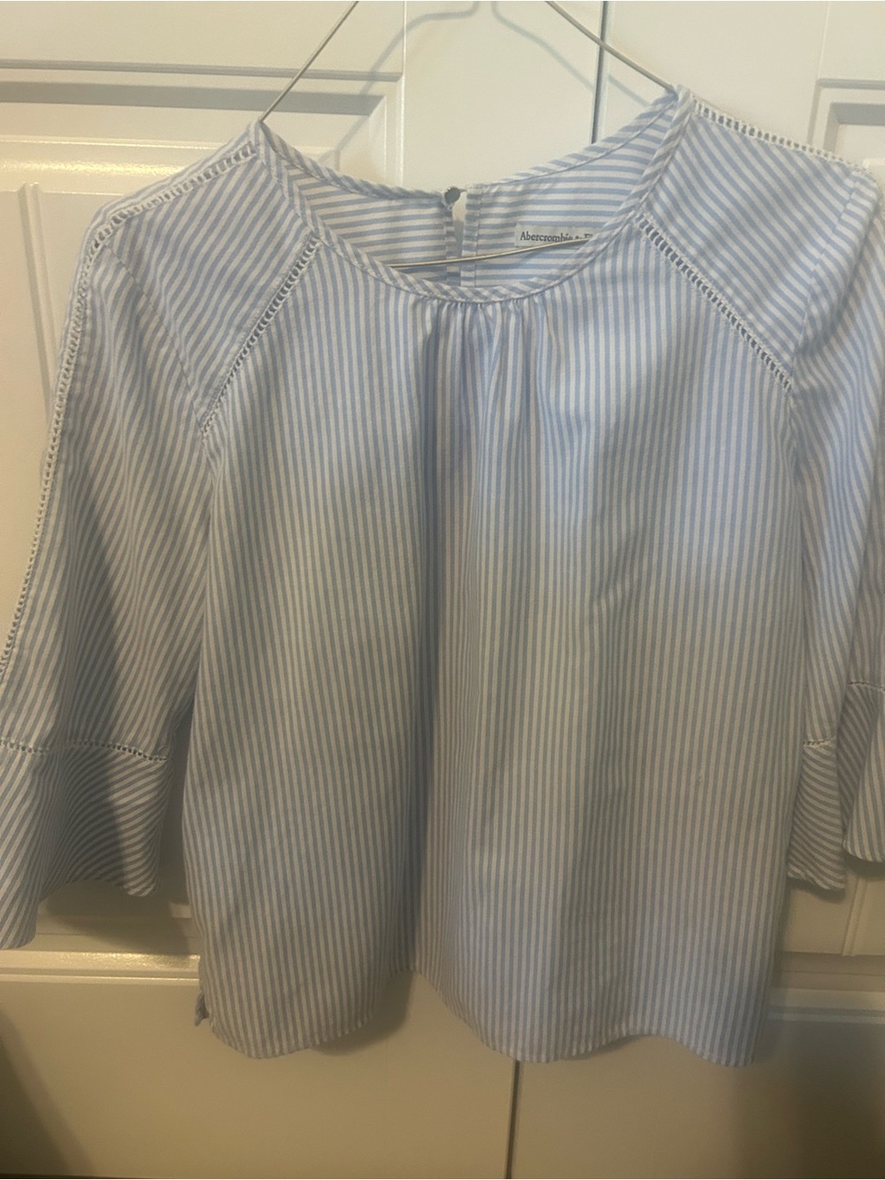 Abercrombie & Fitch Light Blue and White Striped Peasant Blouse